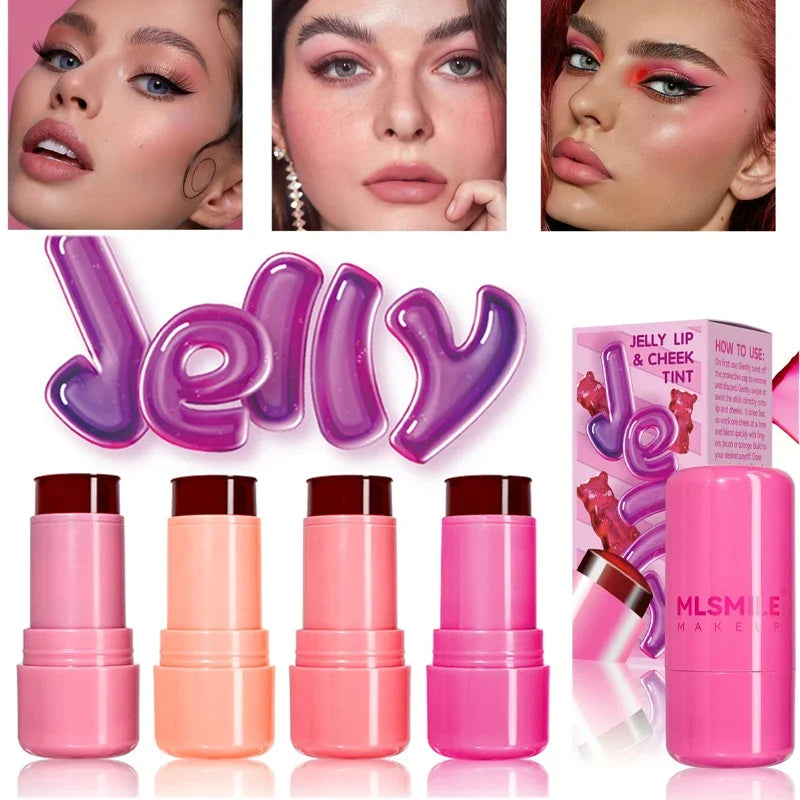 3-in-1 Jelly Powder Blusher Moisturized Long Lasting Matte 4 Color Facial Contour Rouge Brighten Lip Tin Makeup Stick