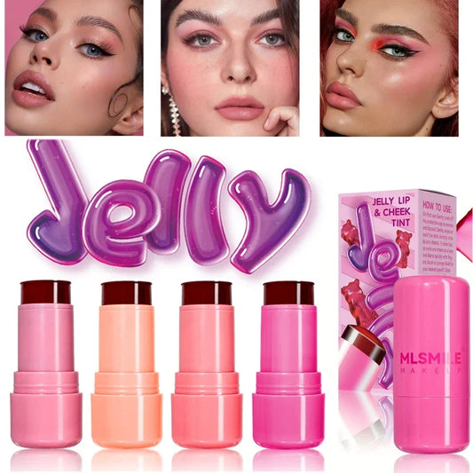 3-in-1 Jelly Powder Blusher Moisturized Long Lasting Matte 4 Color Facial Contour Rouge Brighten Lip Tin Makeup Stick