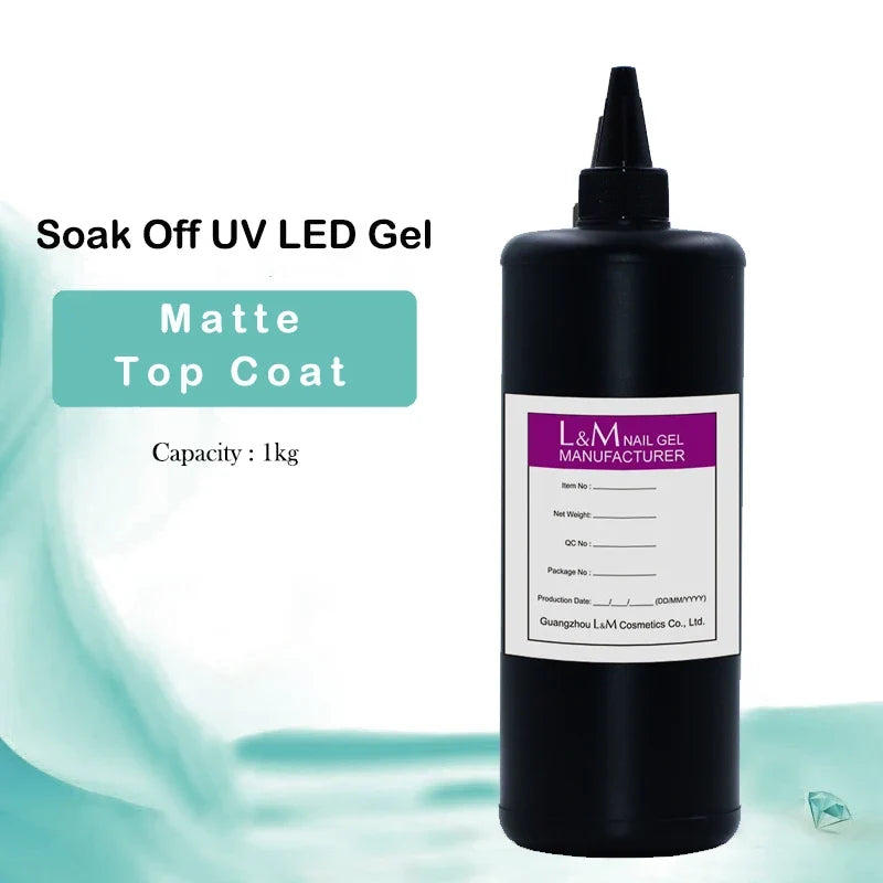 1KG No Wipe Top Coat UV Base Gel Polish 1000ml Matte Top Coat Reinforce Gel Long Lasting Shinning Soak Off UV LED Nail Varnish