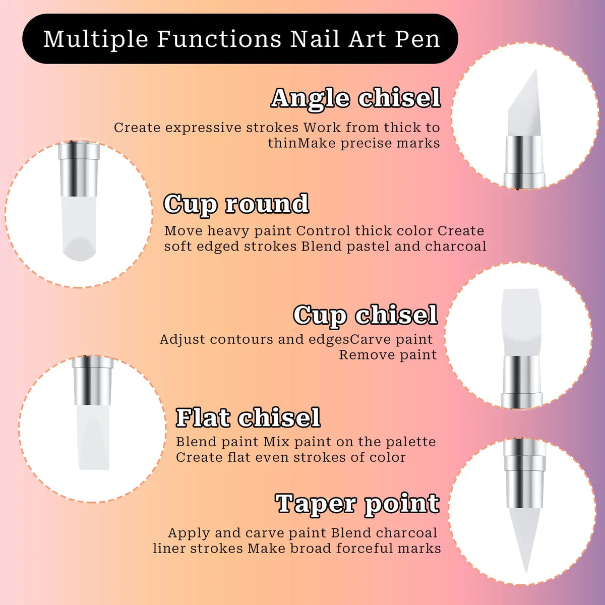 5 Pcs Nail Art Sculpture Pen Dual Tipped Silicone Nail Tools Nail Art Acrylic Pen Silicone Brushes for Resin