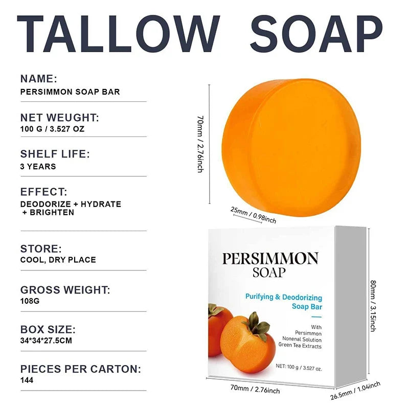 Japanese Persimmon Soap Bar,Body Purifying Deodorizing Natural Mild Soap Bar with Green Tea Extracts,Gentle on All Skin Types