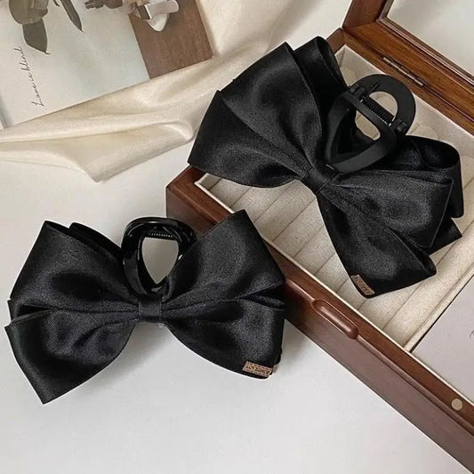 French Style Black Bow Claw Clip Elegant Scratch Resistant Hair Accessory for Women Girls Business Trip Use