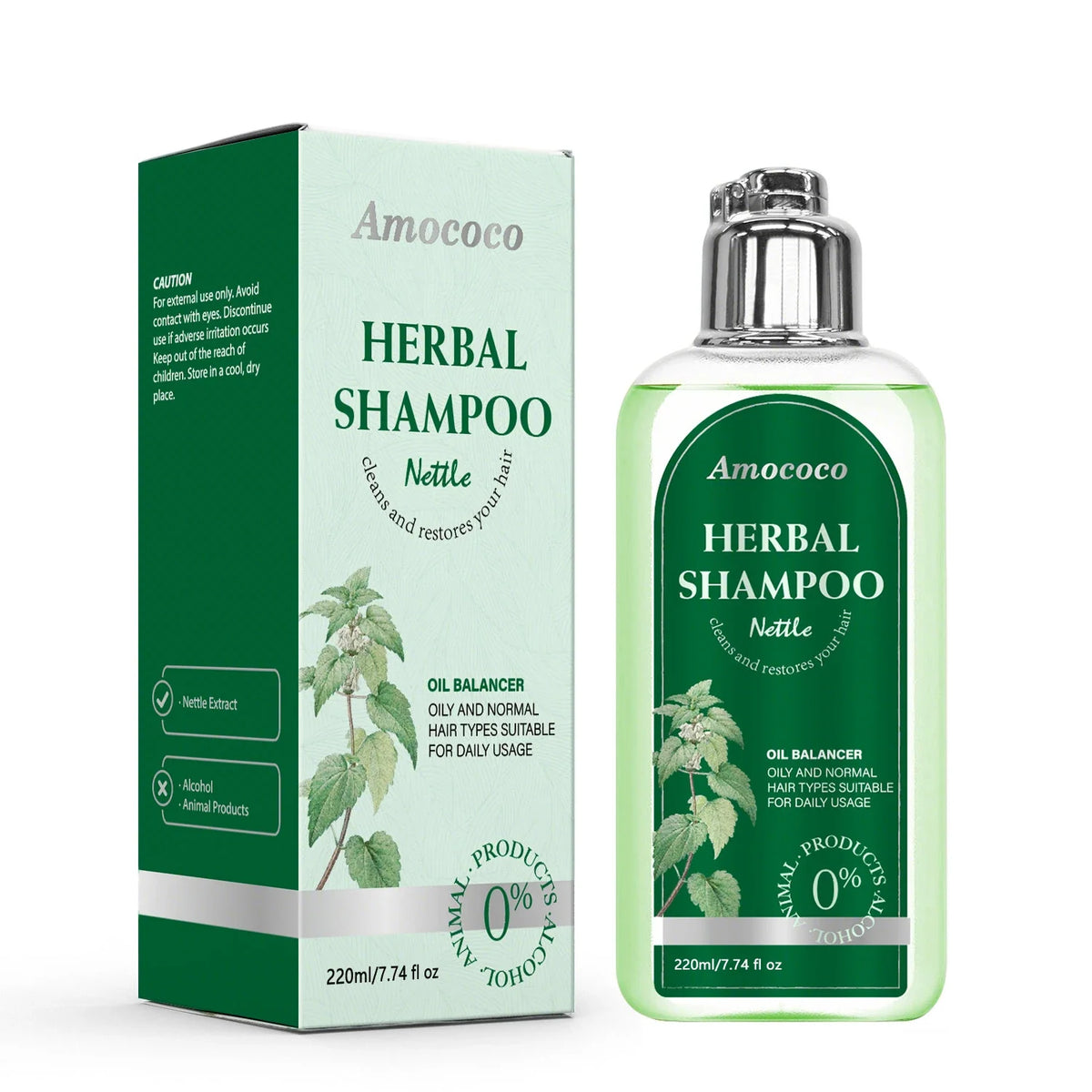 Amococo 3pcs Nettle Shampoo 220ml Each Oil Balancing Daily Hair Cleanser for Oily Normal Hair Purifying Scalp Care Gentle Formula