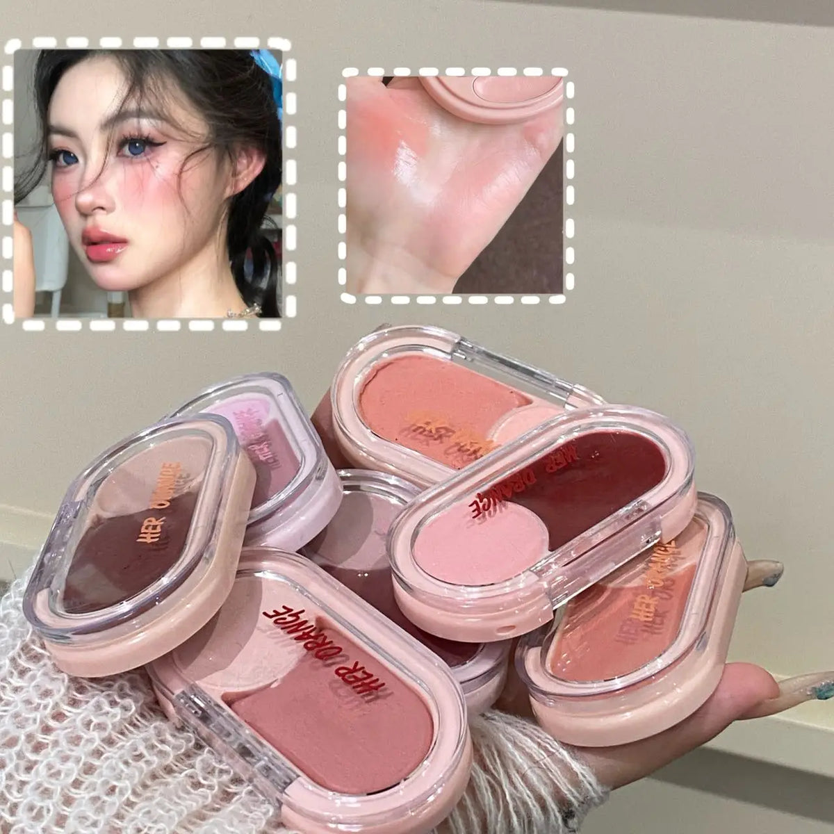 Herorange Two Tone Cream Blush Smooth Texture Natural Blend Waterproof Long Lasting Daily Date Makeup