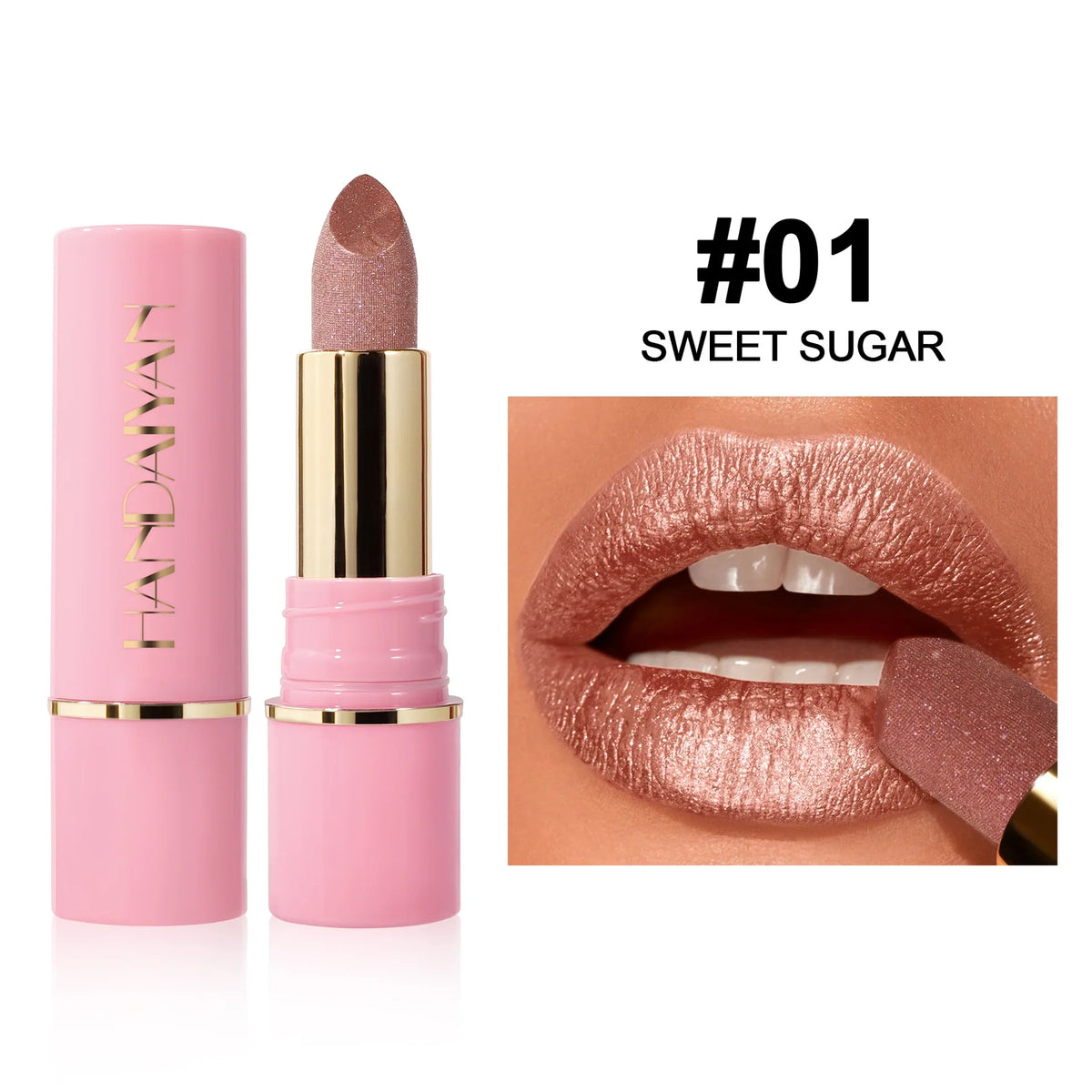 8 Colors Glitter Diamond Lipstick Long-Lasting Pink Brown Pearlescent Metallic Purple Sparkling Lipstick Makeup Cosmetic