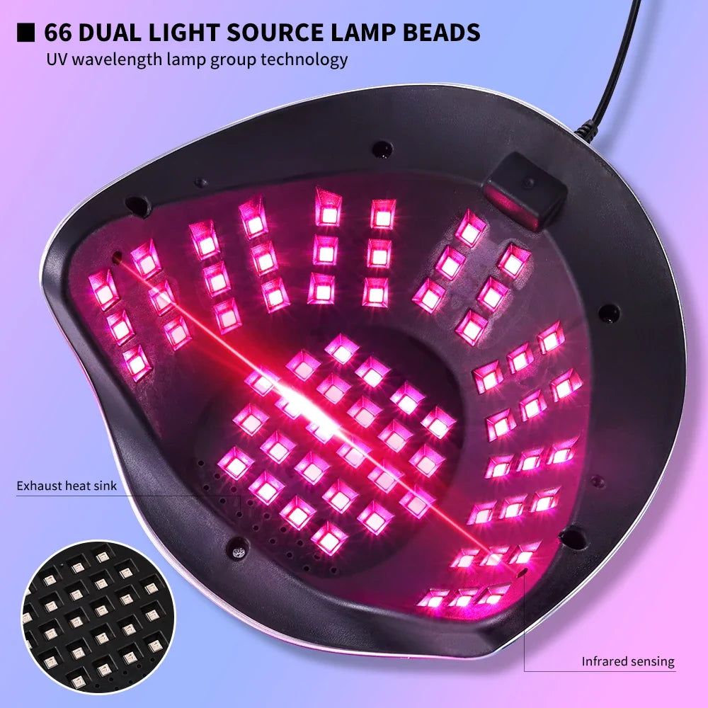 66 LED Professional Nail Drying Lamp with Auto Sensor Smart Drying Nail Gel Polish UV Lamp Removable Base Nail Salon Tool