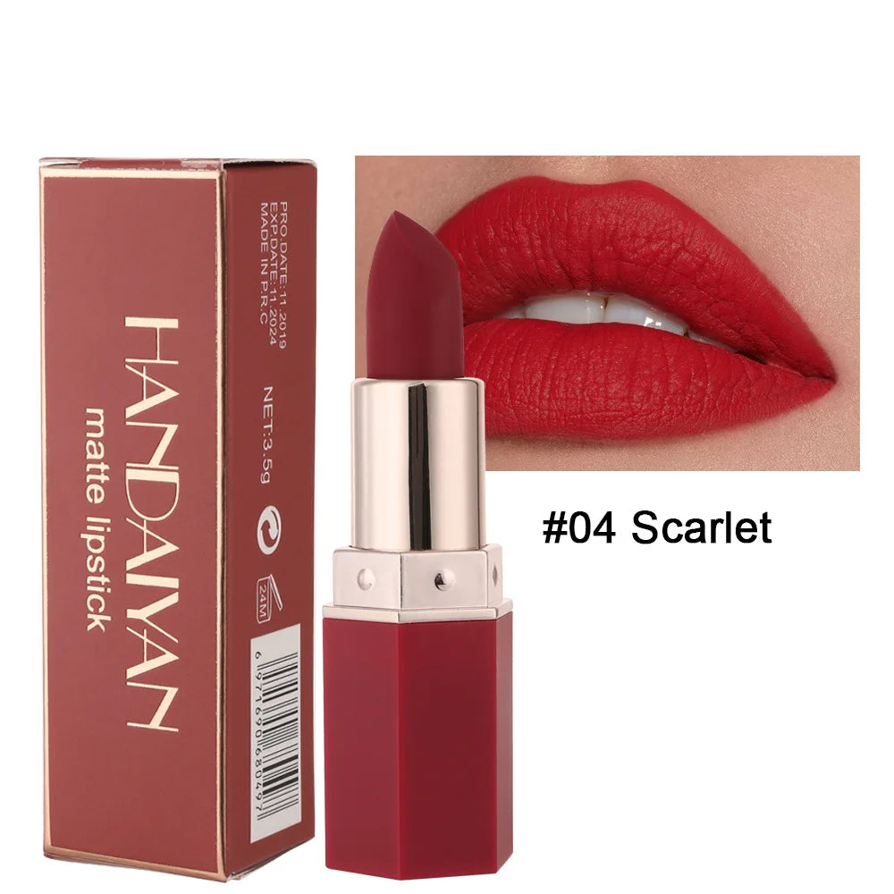 Handaiyan 6 Colors Matte Waterproof Velvet Nude Lipstick Sexy Red Brown Pigments Makeup Long Lasting Lipstick Woman