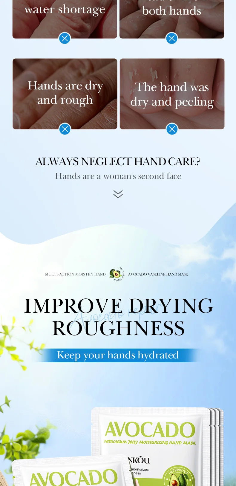 5 Pairs Avocado Moisturizing Hand Mask Hands Remove Dead Skin Rejuvenating Nourishing Hydrating Hand Skin Care Products
