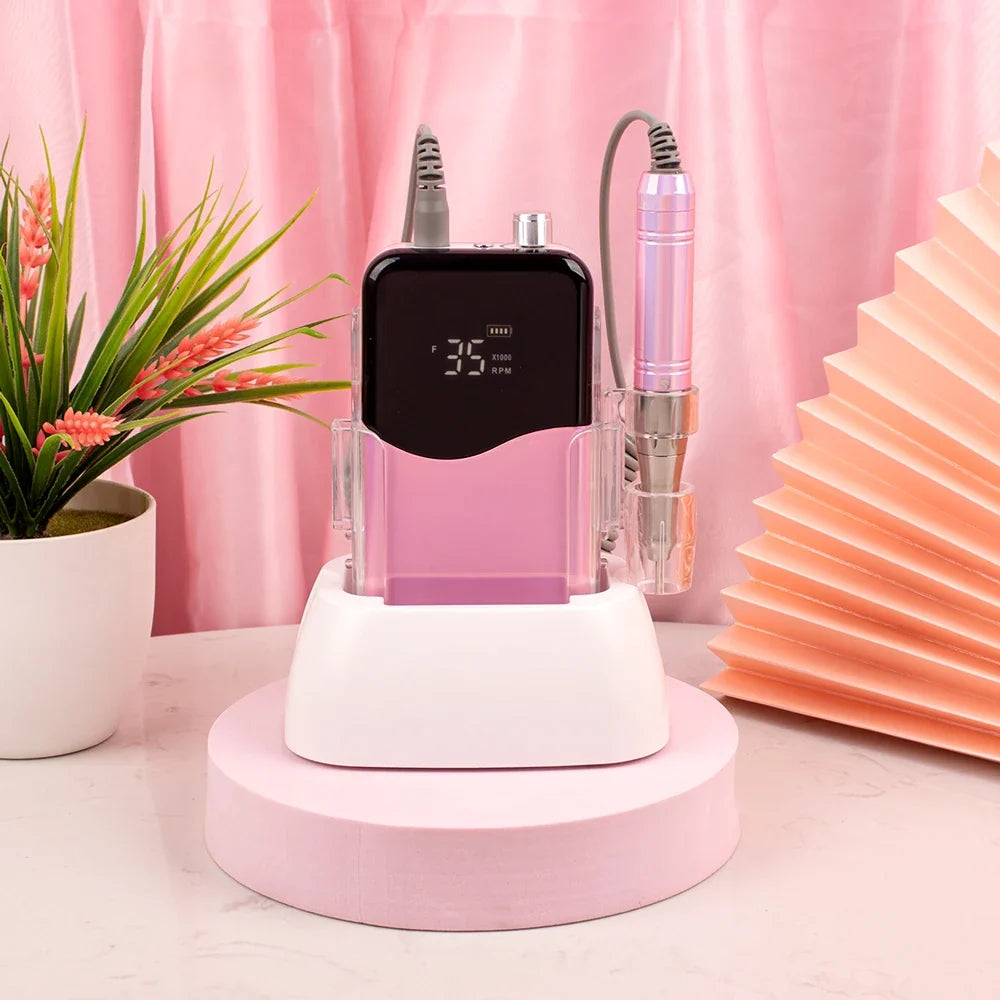 Coreless Motor Handle 35000RPM Portable Professional Nail Drill with Desktop Base 35K Cordless Battery Wireless Powerful Wave
