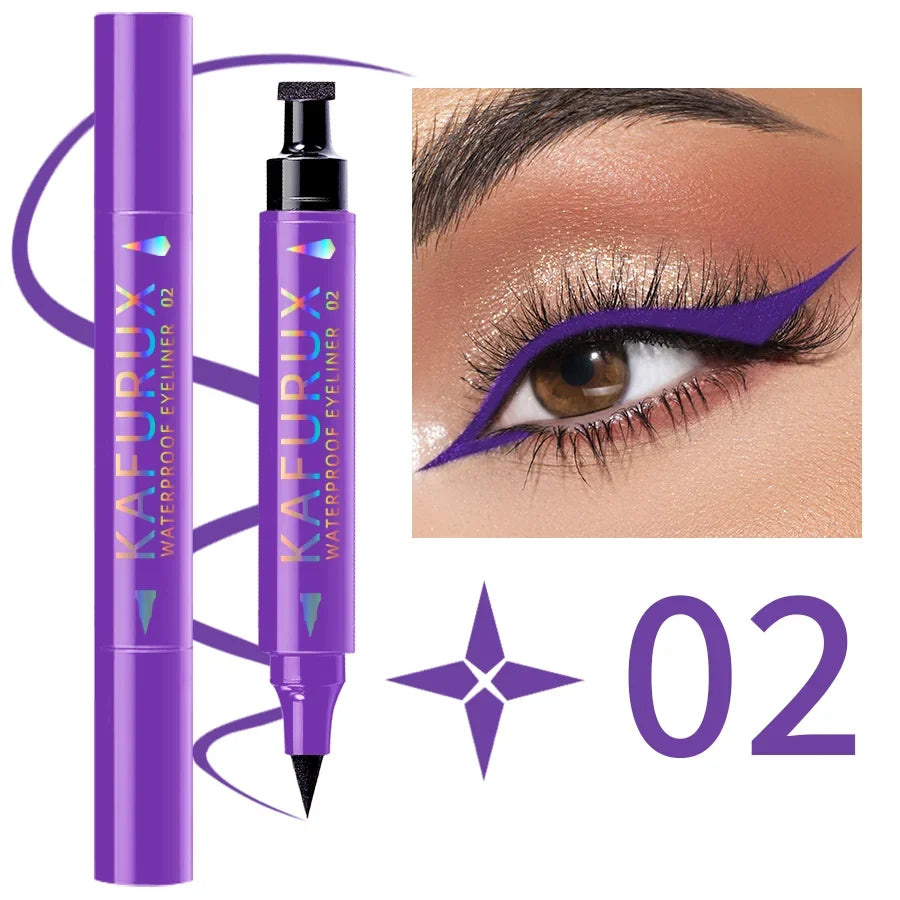 3 Colors Double Head Star Seal Eyeliner Waterproof Stamp Pen Black Blue Purple Eye Liner Pencil Fast Drying Lazy Eye Makeup
