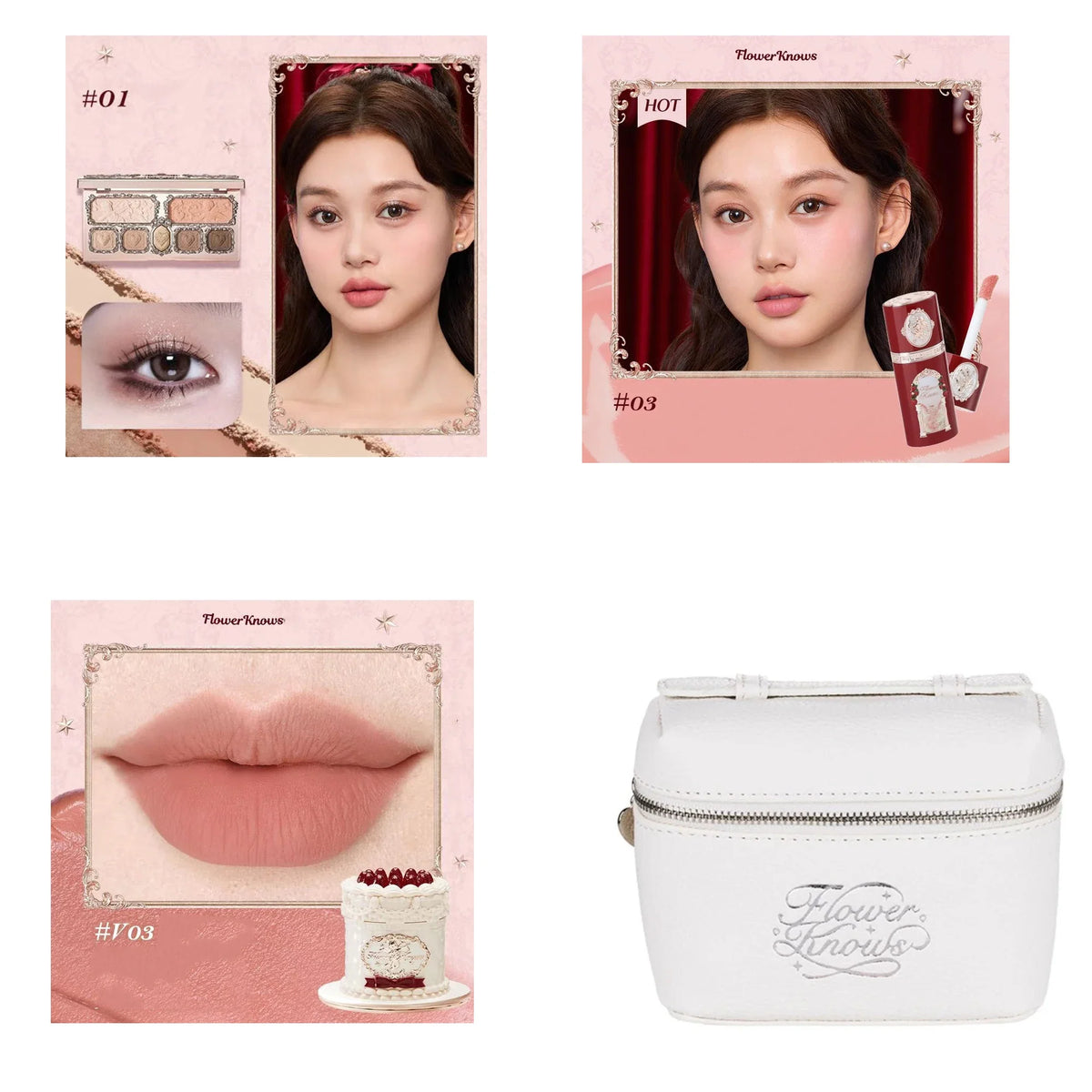 Flowerknows Makeup Set Gift Kit Shimmer Full Box Blush Long Lasting Velvet Lip Cream with Bag Kit De Maquiagem