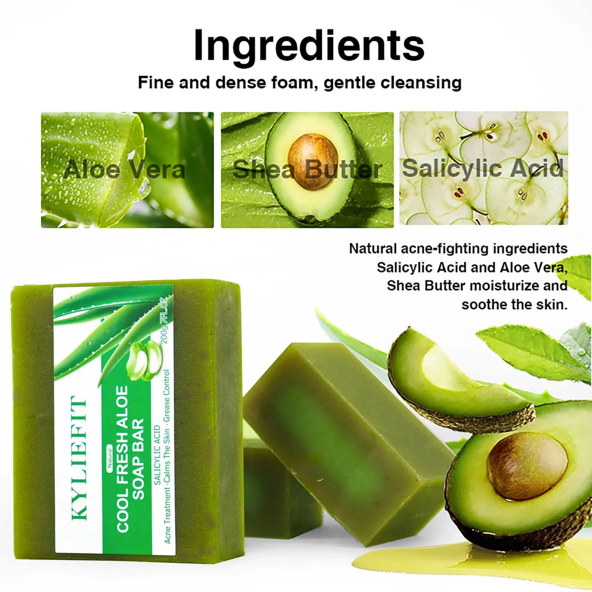 AILKE Aloe Vera Whitening Soap, Remove Acne, Spots, Skin Radiant, Improve Skin Luster, Vegan Bath Wash for All Skin Types, 200g