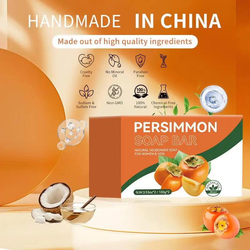 100/200G Persimmon Soap Bar for Body Odor Removal, Handmade Persimmon Green Tea Soap for Face and Body Wash Gentle Deodorant Bar