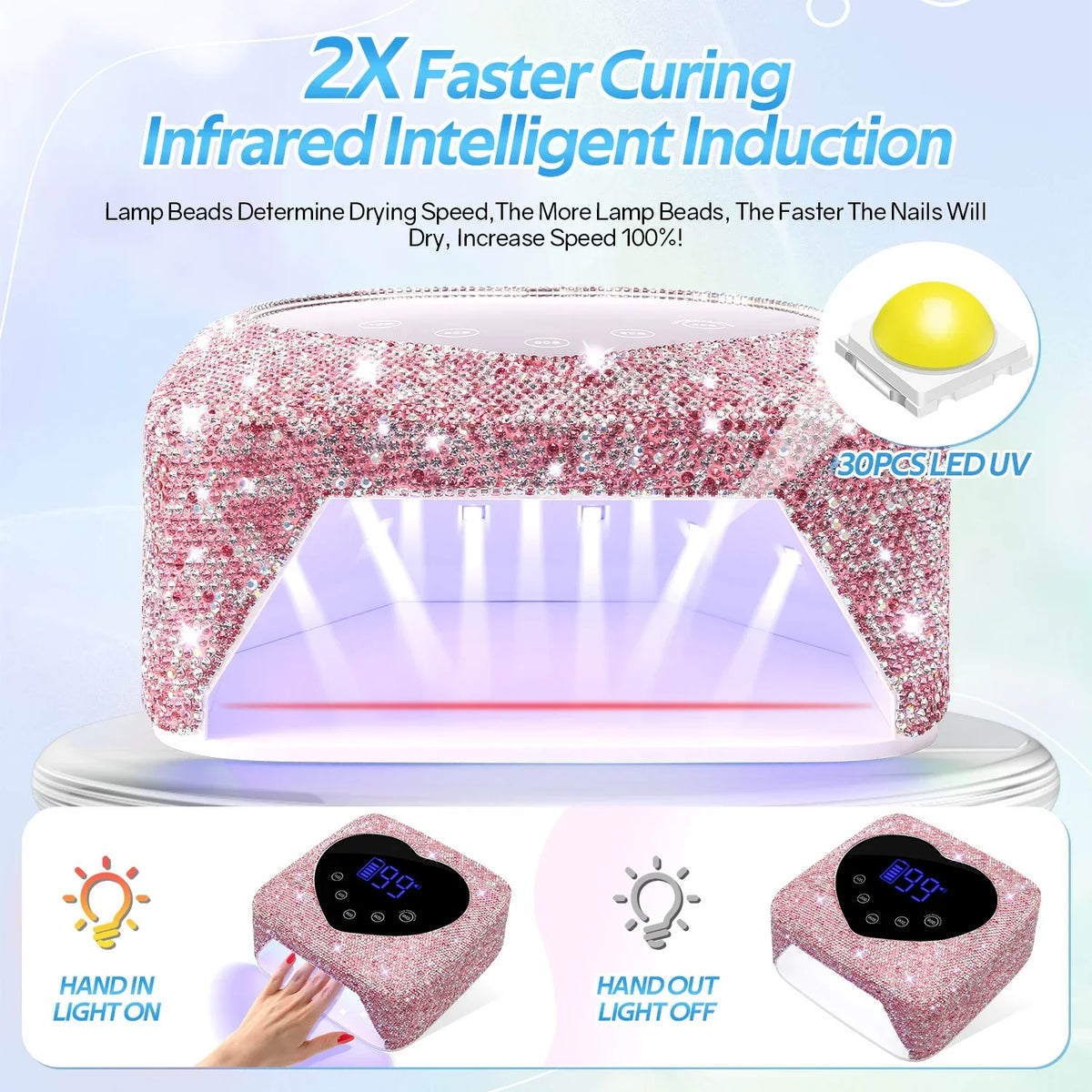 72W Cordless UV Nail Lamp Rechargeable 30 LEDs Nail Dryer with 5 Timer Settings UV Cabin Manicure Light for Nails Nail Art Tools