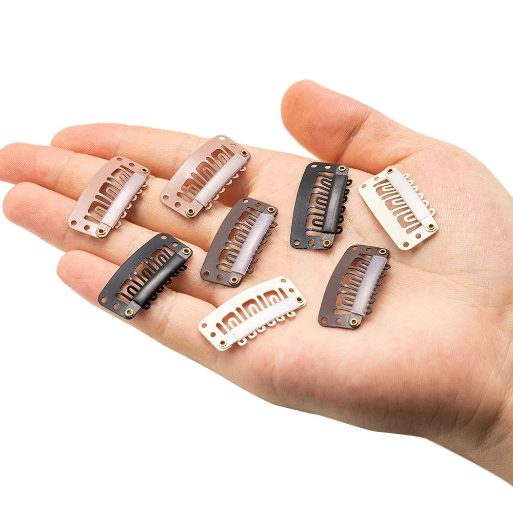 50Pcs/Lot U Shape Snap Clips Styling Flat Fixed Hair For Wigs Extensions Tool Back Silicone Accessories Metal 32mm Women Comb