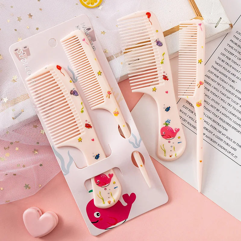 2pcs Kids Hair Combs Set Girls Portable Anti-Static Plastic Comb Cartoon Animals Children Hairdressing Comb with Pointed Tail