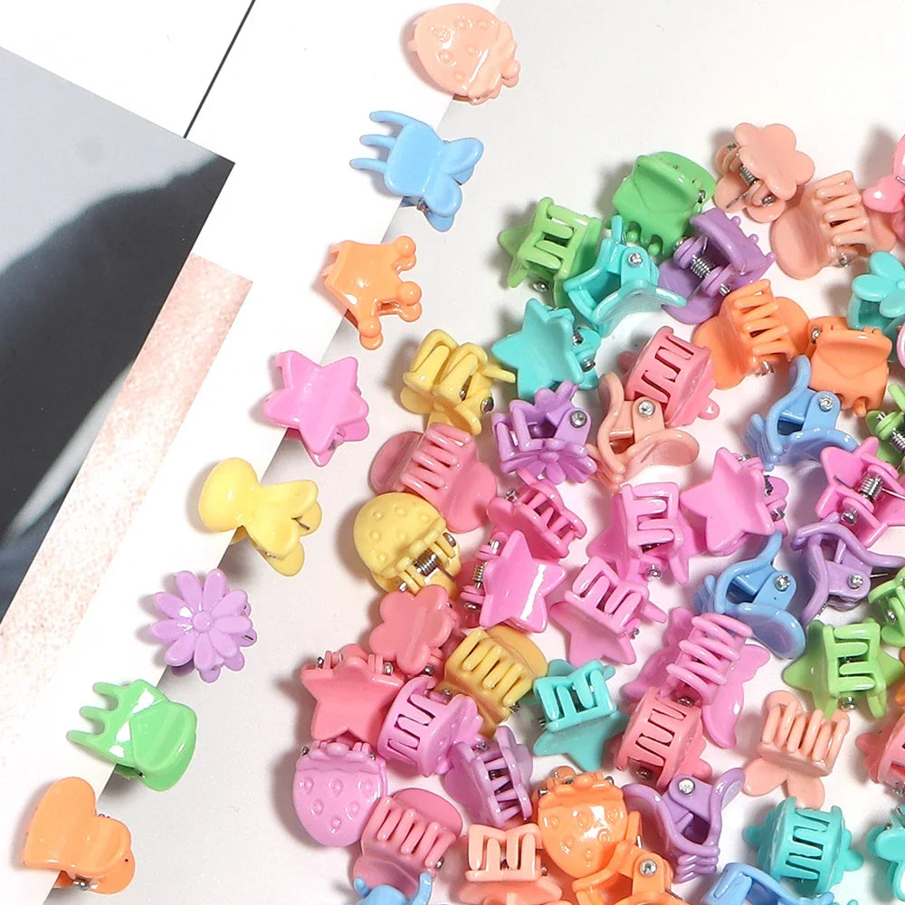 100pcs Mini Colorful Flower Star Hair Grabbing Claw Clips for Baby Girls Bangs Broken Hair Styling Tool Small Hair Accessories