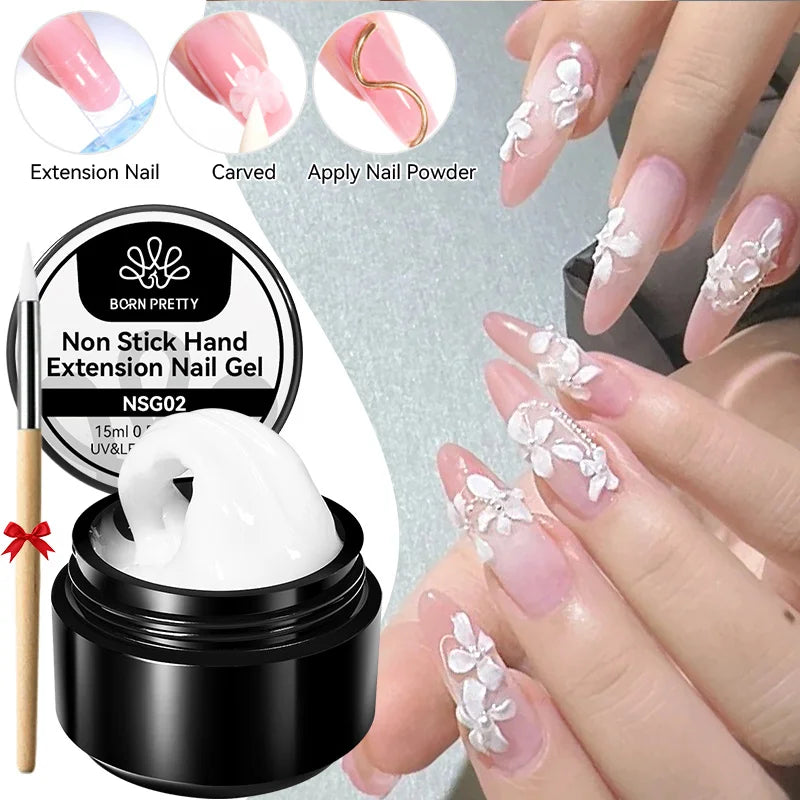 BORN PRETTY 15ml 3D Sculpting Shaping Carving Flower Gel White Clear Non Stick Hand Extension Gel Nail Polish DIY Acrylic Gel