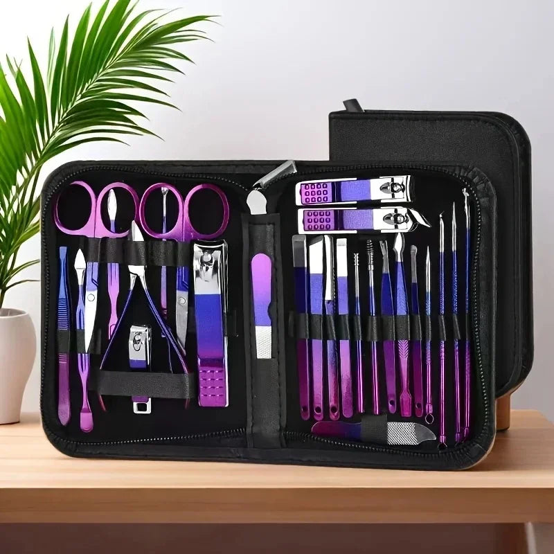 6/9/18/26/30pcs Manicure Set, Stainless Steel Gradient Professional Pedicure Kit Nail Scissors Grooming Kit With Travel Case