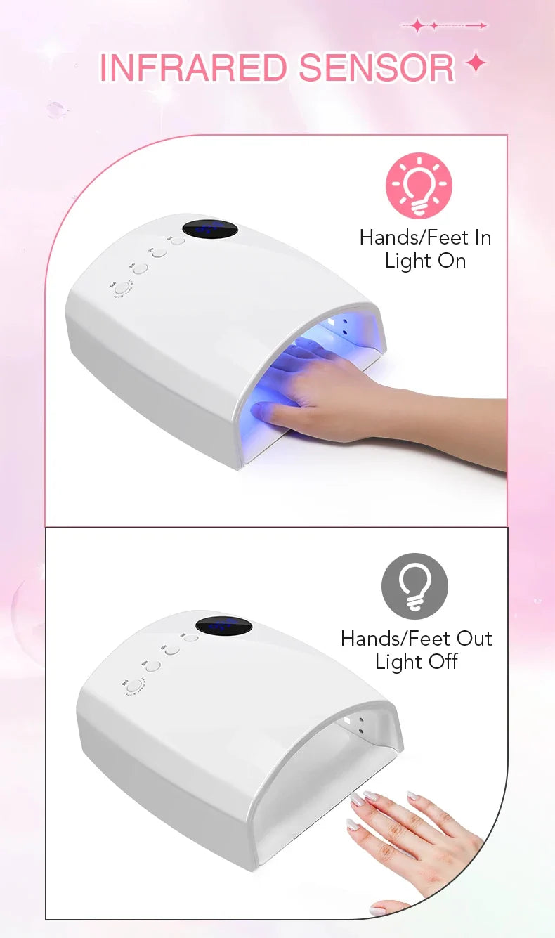 54W Cordless UV LED Nail Lamp with 30 Beads Rechargeable Professional Nail Dryer with 3 Timer Settings for Home and Salon Use