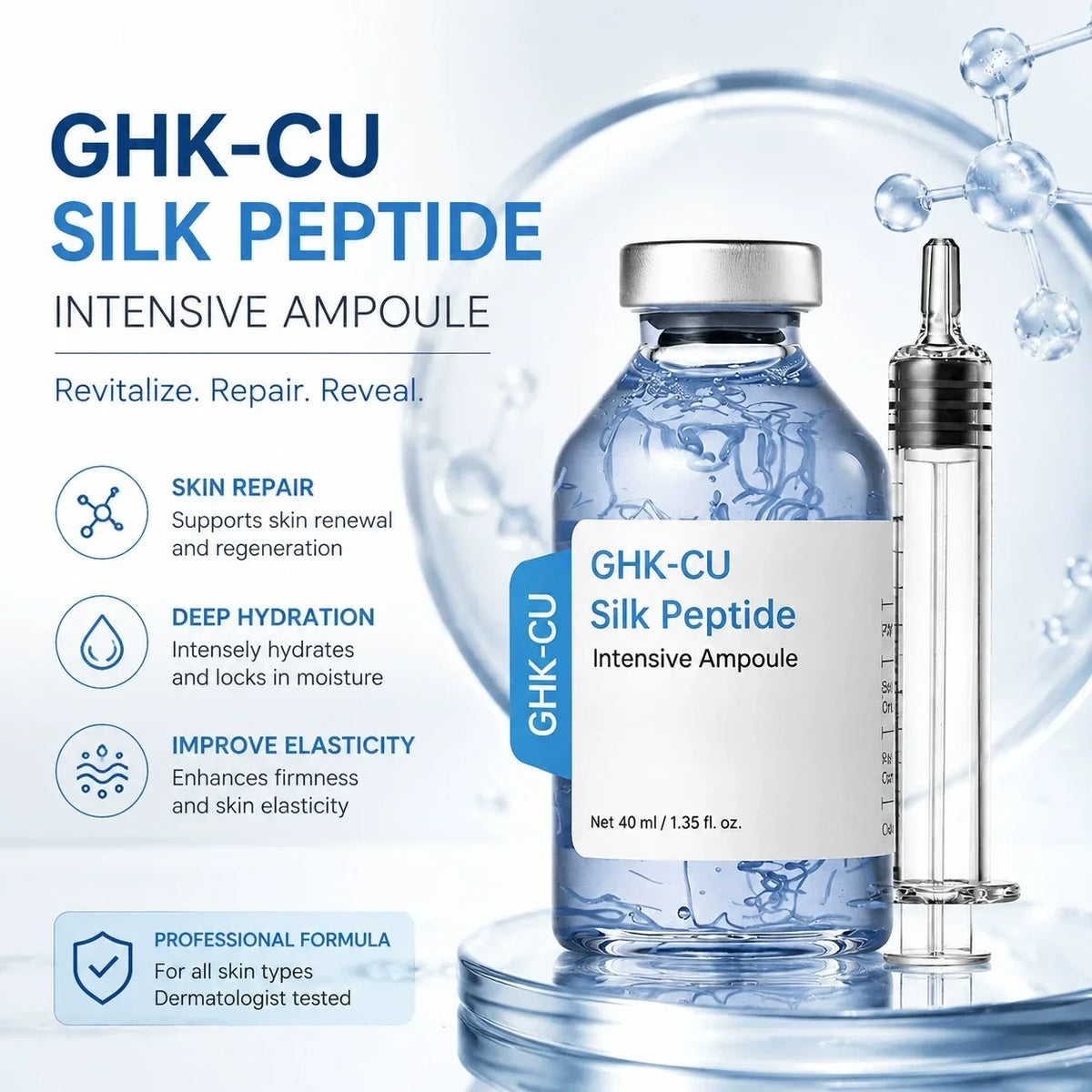 GHK-Cu Blue Copper Silk Peptide Ampoule Serum Deep Collagen Hydrate Moisturize Soften Smooth Firm Korean Facial Skin Care