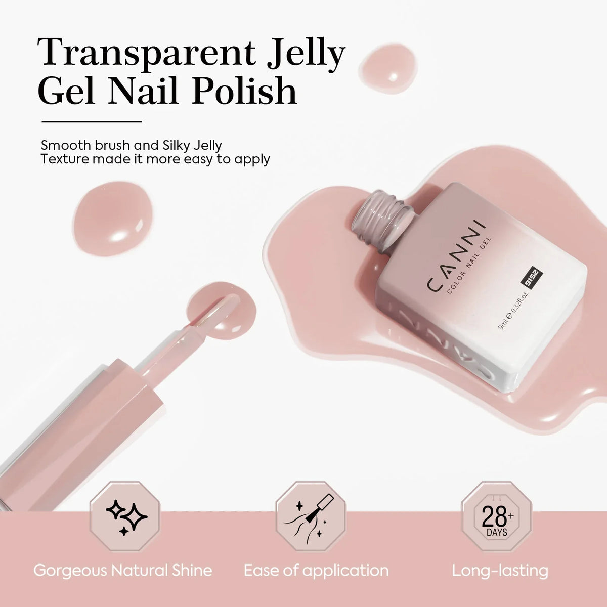 6pcs/kit CANNI Gel Nail Polish TPO FREE Nails Semi Transparent Jelly Pink Collection Soak Off UV LED Gel Diamond Top Coat Set