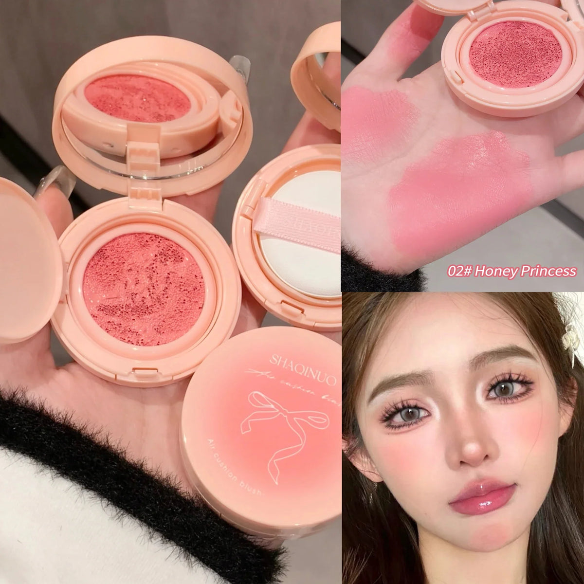 Creamy Air Cushion Blush Hydrating Matte Pink Natural Cheek Tint Brighten Face Waterproof Silky Liquid Blusher Cream With Puff