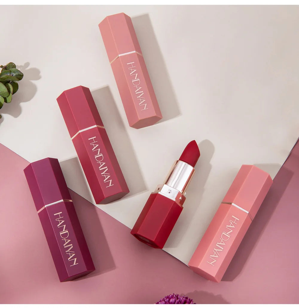 Handaiyan 6 Colors Matte Waterproof Velvet Nude Lipstick Sexy Red Brown Pigments Makeup Long Lasting Lipstick Woman