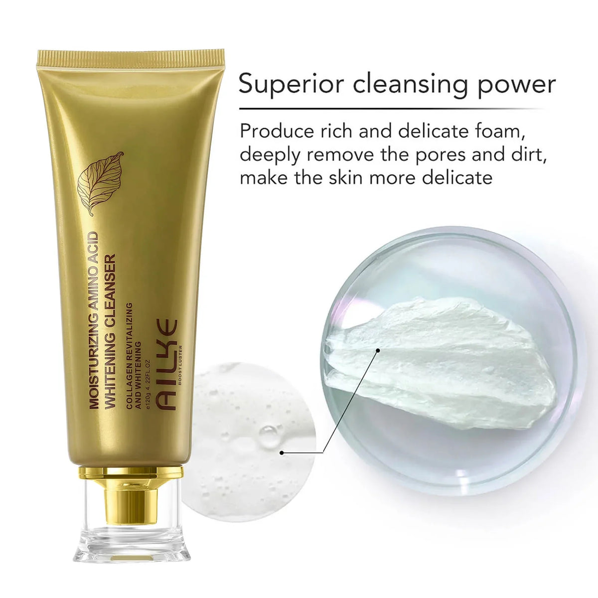 AILKE Amino Acid Whitening Facial Cleanser, Deeply Clean Skin, Reduce Dark Spots, Stains, Oil Control, Anti Acne, Blackheads