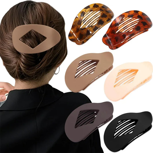 Fashion Oval Hair Claw Clip for Women New Design Leopard Matte Curved Flat Styling Barrettes Lady Ponytail Hairgrip Accessories