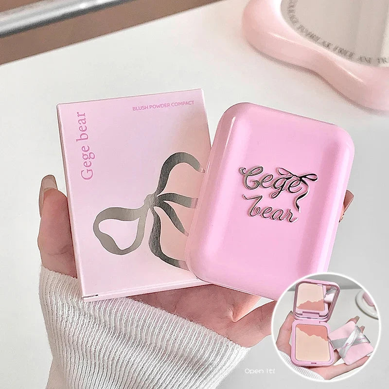 Gege Bear 2-in-1 Highlighter Blush Powder With a Powder Puff Multi-functional Makeup Brightening Natural Matte Makeup