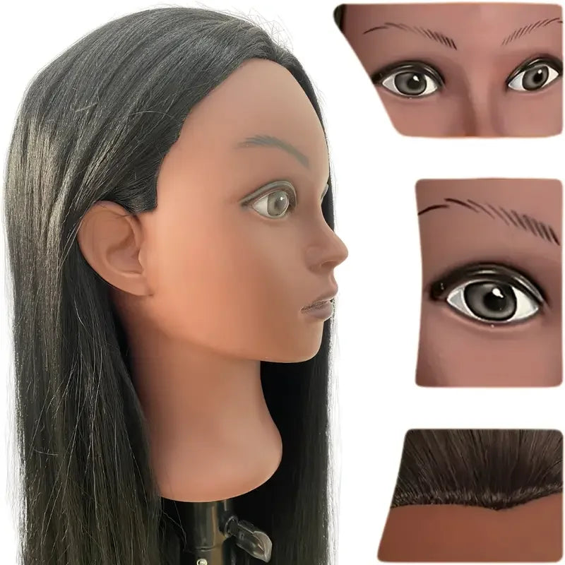 26'' Doll Head Cosmetology Mannequin Manikin Head Hair Styling Hairdressing Practice Doll Head Training Head with Clamp Holder