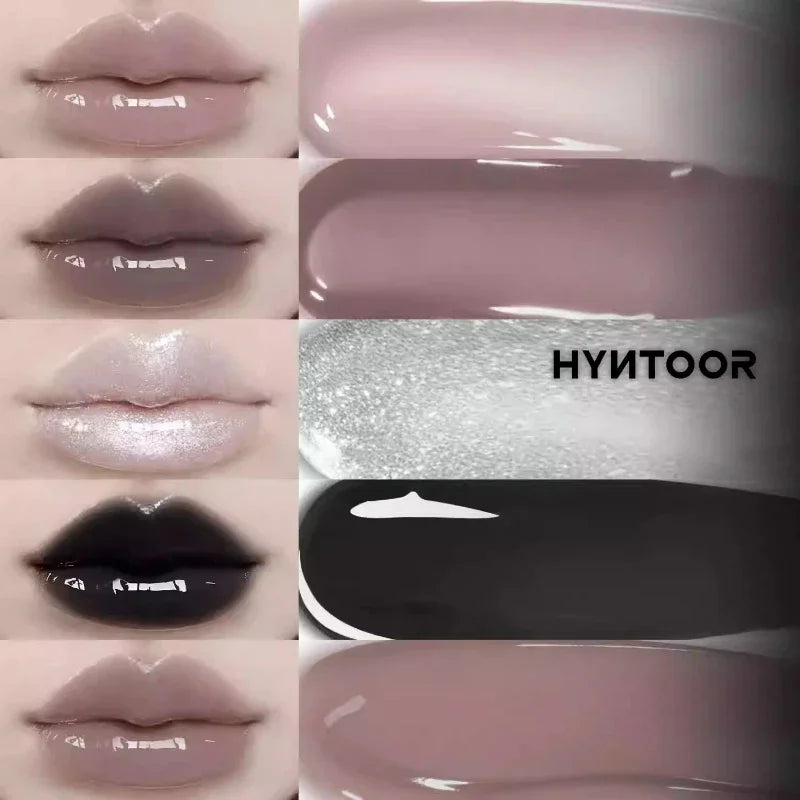 HYNTOOR Mirror Moist Lip Gloss Gothic Pure Black Silver Fine Flash Low Saturation Lasting Makeup Halloween Makeup
