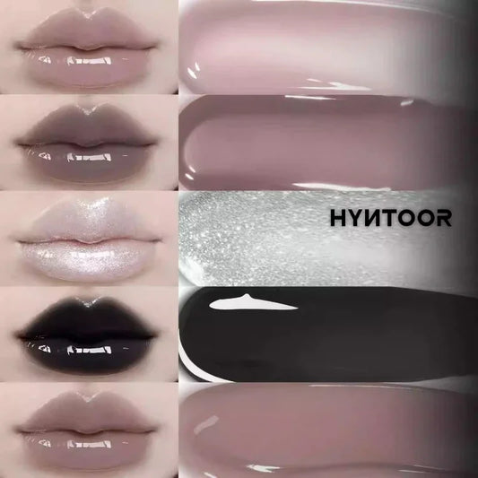 HYNTOOR Mirror Moist Lip Gloss Gothic Pure Black Silver Fine Flash Low Saturation Lasting Makeup Halloween Makeup