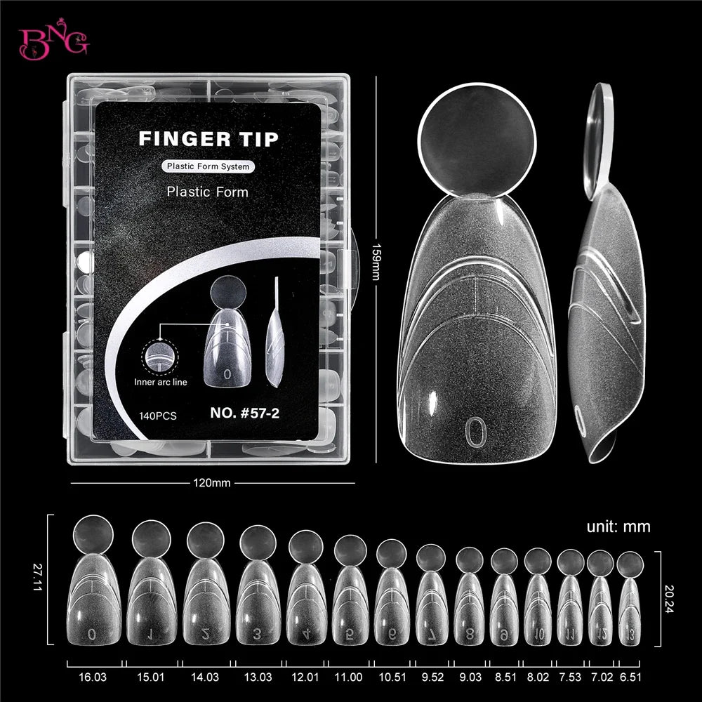 BNG New Matte Dual Forms With French Line Full Cover Dual Nail Molds for Uv Gel Acrylic Nail Art Extension 140PCS 14 Sizes
