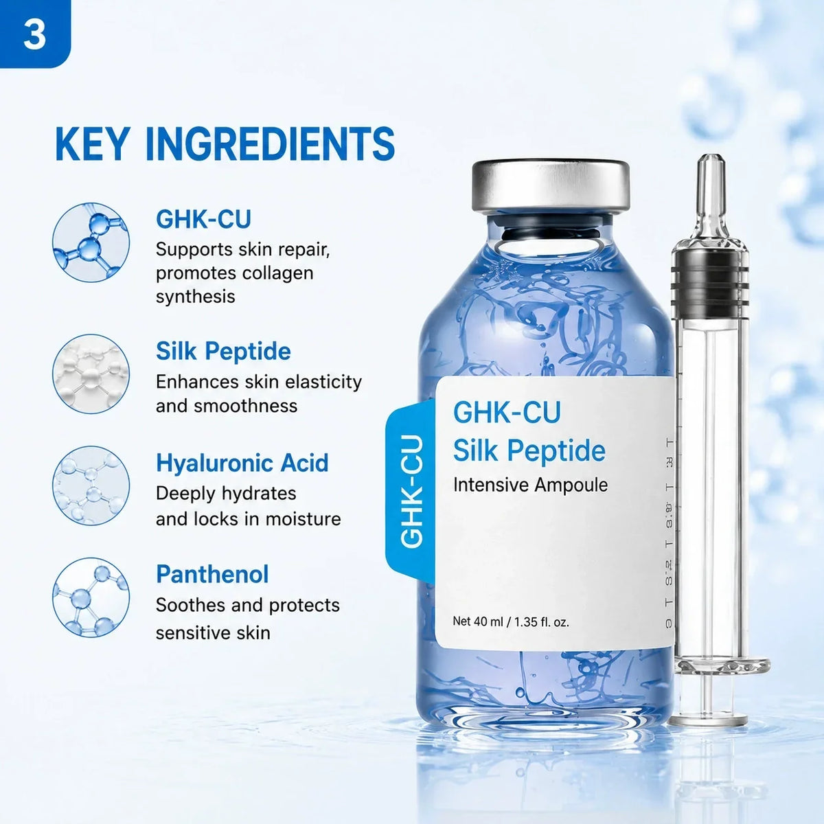 GHK-Cu Blue Copper Silk Peptide Ampoule Serum Deep Collagen Hydrate Moisturize Soften Smooth Firm Korean Facial Skin Care