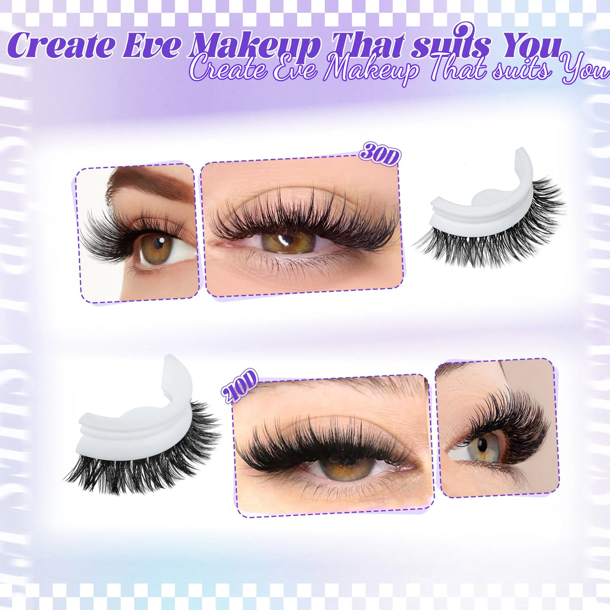 30D/40D/60D/80D/100D/120D/150D mixed lengths 9-18mm with grafted lashes, D-curl holiday lashes for DIY and festive occasions.