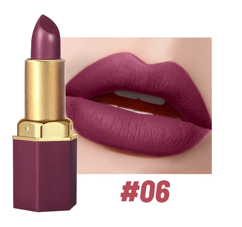 6 Colors Gold Bar Lipstick Diamond Pearlescent Glitter High Shine Non Sticky Long Lasting Pink Lips Makeup