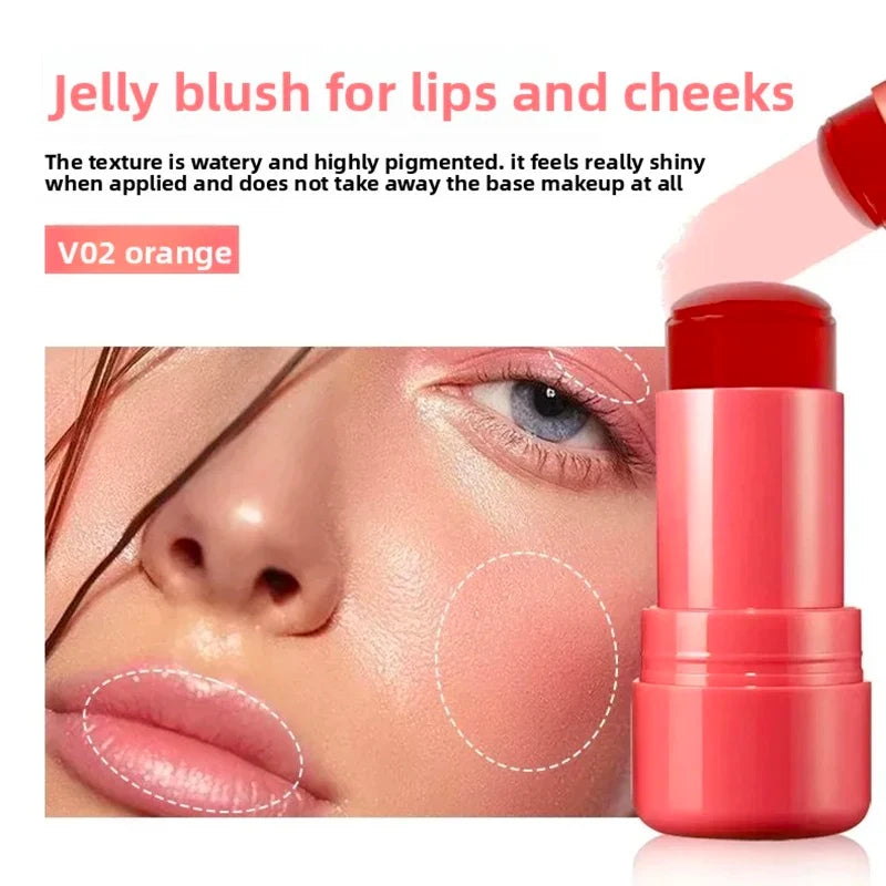 4 Colors Jelly Blush Stick Lip Balm Eyeshadow 3-in-1 Multi-Use Matte Blush Moisturize Brighten Lip Gloss