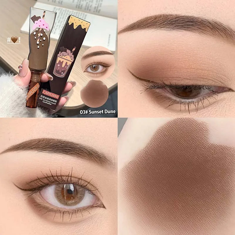 Cappuvini Velvet Liquid Eyeshadow - Muted Milk Tea Brown, Soft Matte Finish, Buildable Neutral Eyeshadow Stick for Everyday Make