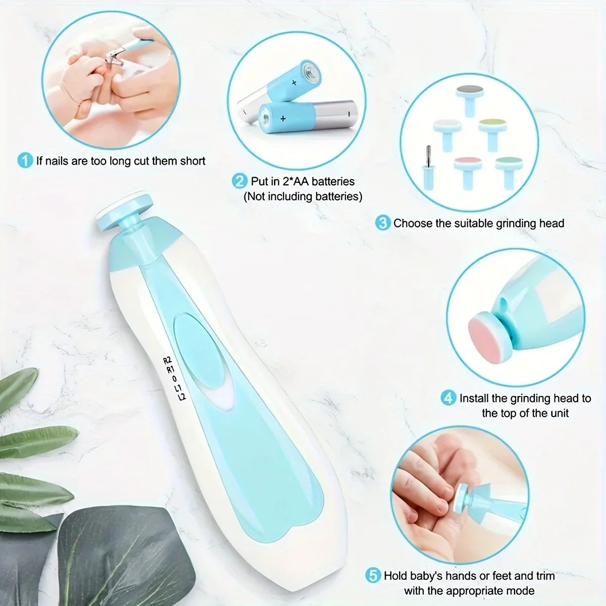 Baby nail sharpener, electric anti-scratch nail clipper polishing tool set, put 2 AA batteries (excluding batteries) before use