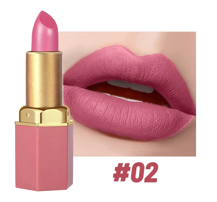 6 Colors Gold Bar Lipstick Diamond Pearlescent Glitter High Shine Non Sticky Long Lasting Pink Lips Makeup