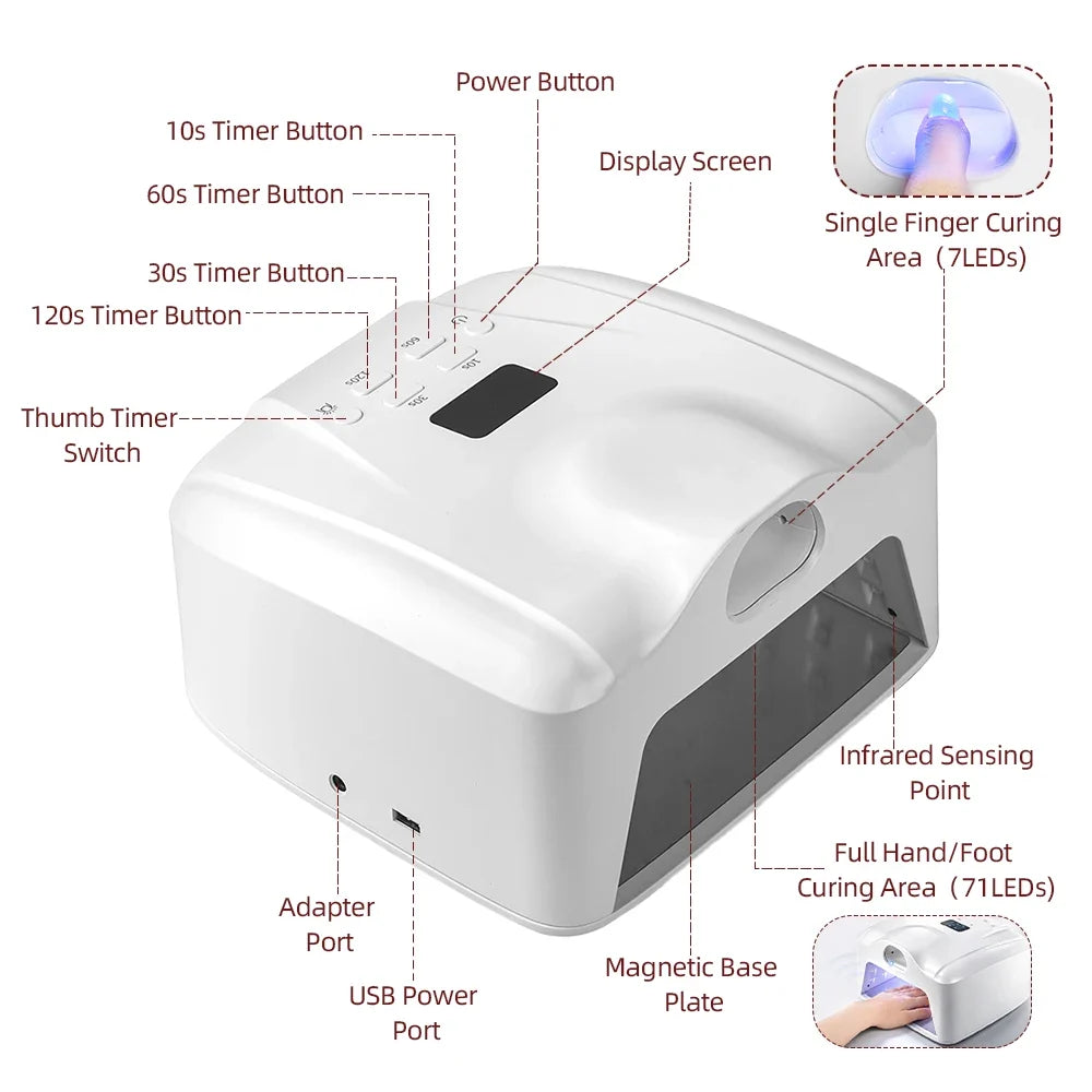 Dual Nail Lamp Single Toe Single Finger Gel Nail Curing Lamp Full Hand Fast Drying LED Light Nail Dryer Auto Sensor Dual Lamp