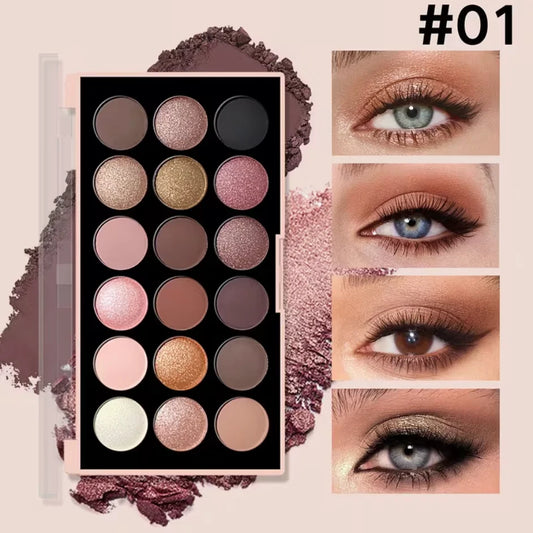 18-Color Eyeshadow Palette – Pearlescent, Matte, Fine Shimmer, Glitter, Earth Tones, Long-Lasting, High-Performance
