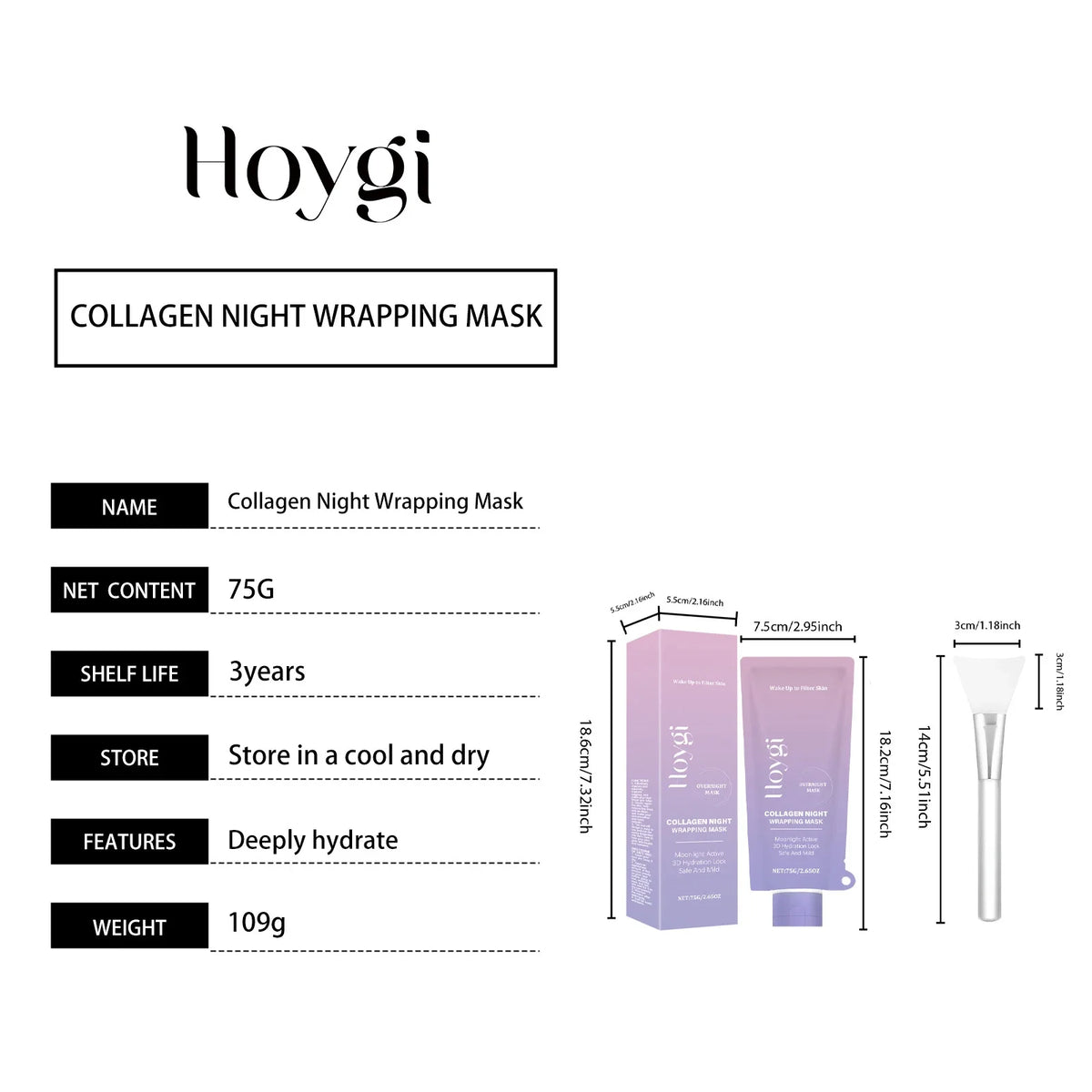 Collagen Night Wrapping Mask Firming Hydrating Glowing Skin Exfoliating Face Mask with Hyaluronic Acid for Deep Cleansing