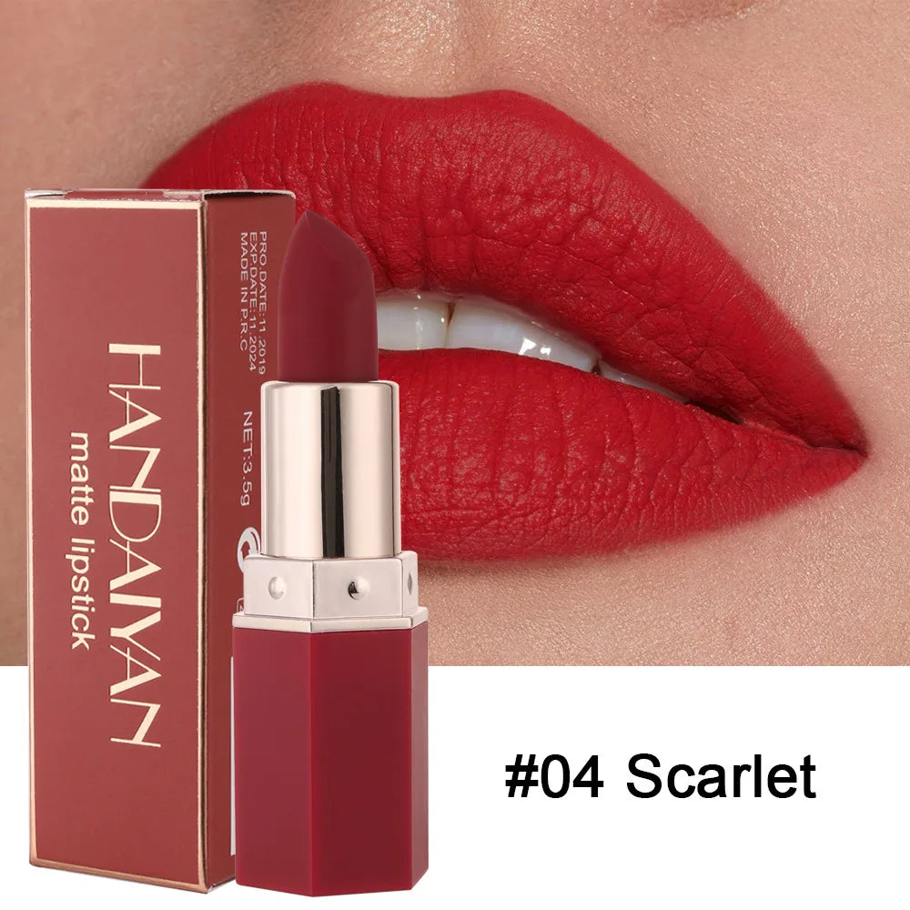 Handaiyan 6 Colors Matte Waterproof Velvet Nude Lipstick Sexy Red Brown Pigments Makeup Long Lasting Lipstick Woman