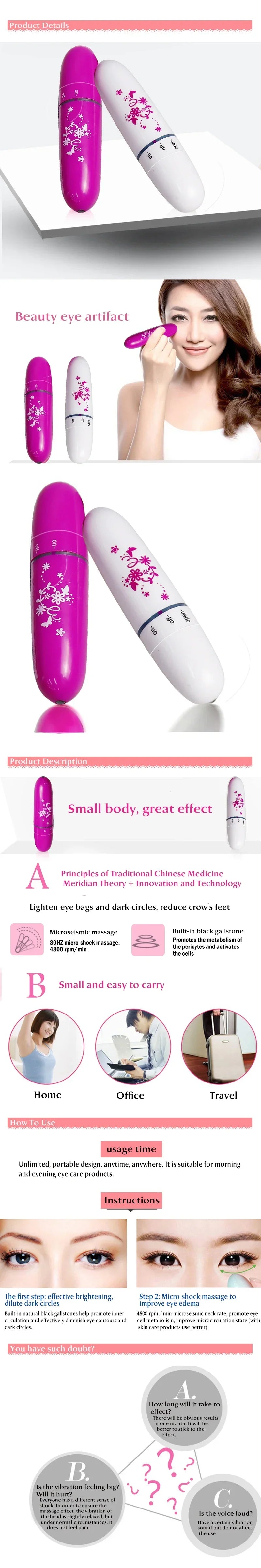 Eye Care Beauty Instrument Remove Wrinkle Dark Circles Puffiness Anti-aging  Mini Electric Portable Eyes Vibration Massager