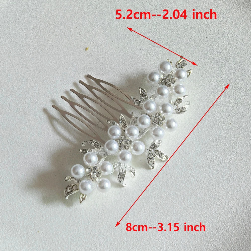 Floral Pearl Rhinestone Hair Comb Elegant Metal Leaf Bridal Hair Clip Pins Wedding Hair Accessory for Bride Updo Hairstyle