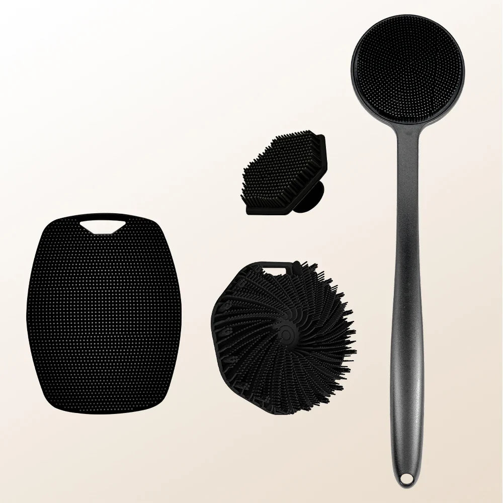 4-in-1 Multifunctional Cleaning Brush Silicone Shower Brush Set with Long Handle Massage Brush Bath Products And Tools