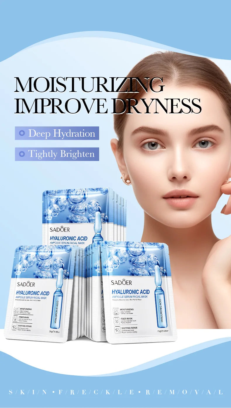10Pcs Hyaluronic Acid Mask Facial Skin Care Firming Moisturizing Mask Facial Skin Care Products